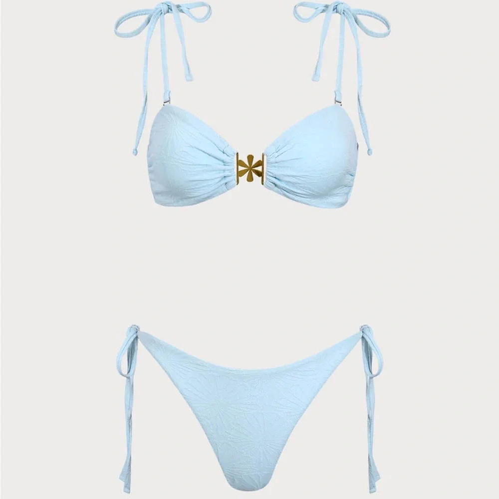 Blue Textured Drawstring Bikini Set - Picture 5 of 6